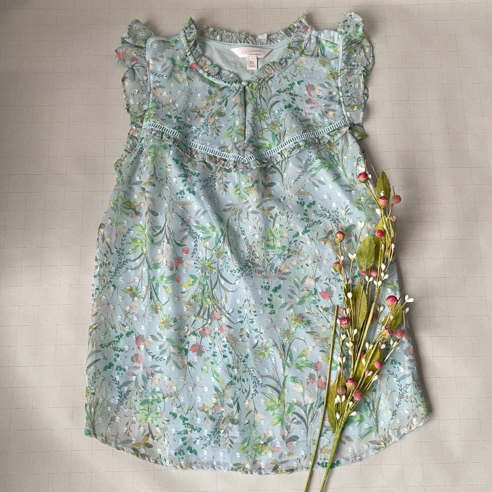 LC Lauren Conrad Blue/Green Floral Sleeveless Top Size XS